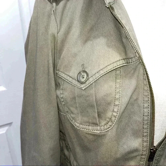 I HEART RONSON Military style utility jacket NWOT tie waist hooded olive - Picture 3 of 16